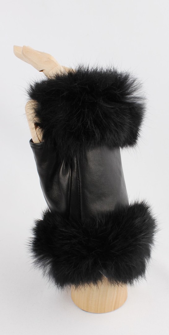 Genuine fingerless  leather fur trim  glove, black Code: S/LL4396 image 0